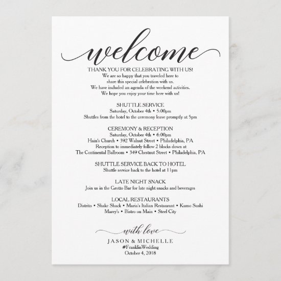 Classic Script Wedding Itinerary - Wedding Welcome Program