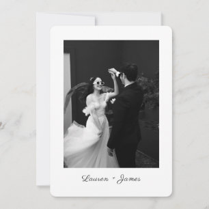 Classic Script Wedding Photo Rounded Thank You Card