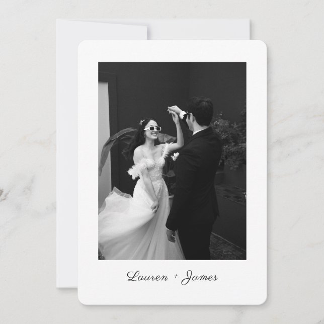 Classic Script Wedding Photo Rounded Thank You Card (Front)