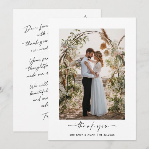 Classic Script Wedding Photo Thank You Card