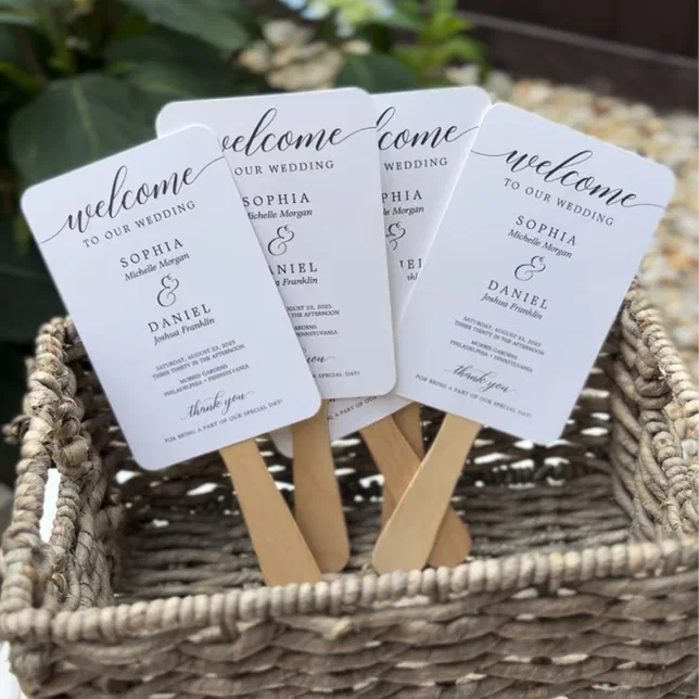 Classic Script Wedding Program and Timeline Hand Fan

