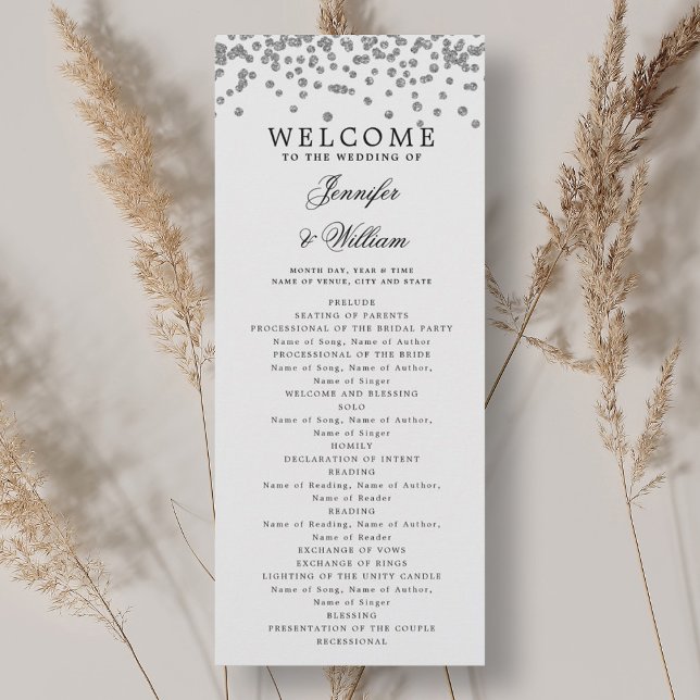 Classic Script Wedding Program Confetti Silver  (Classic Script Wedding Program Confetti Silver )