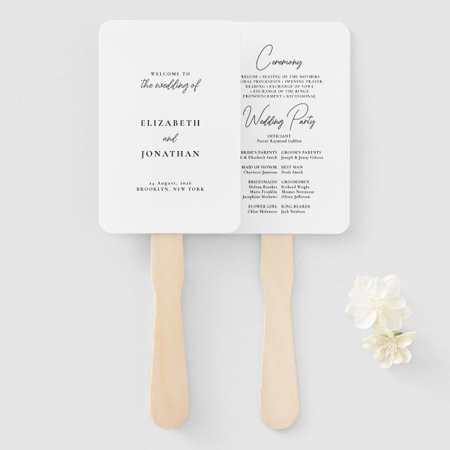 Classic Script Wedding Program Hand Fan (Front and Back)