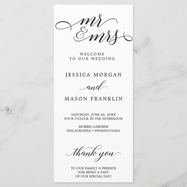 Classic Script Wedding Programs - Mr and Mrs (Front)