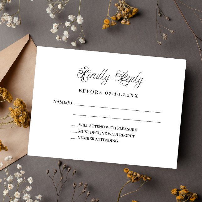Classic script wedding response RSVP Note Card (Creator Uploaded)