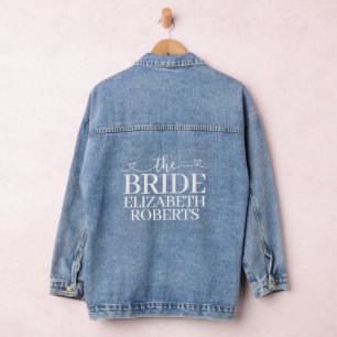 Classic Script with Hearts Bride Wedding Denim Jacket
