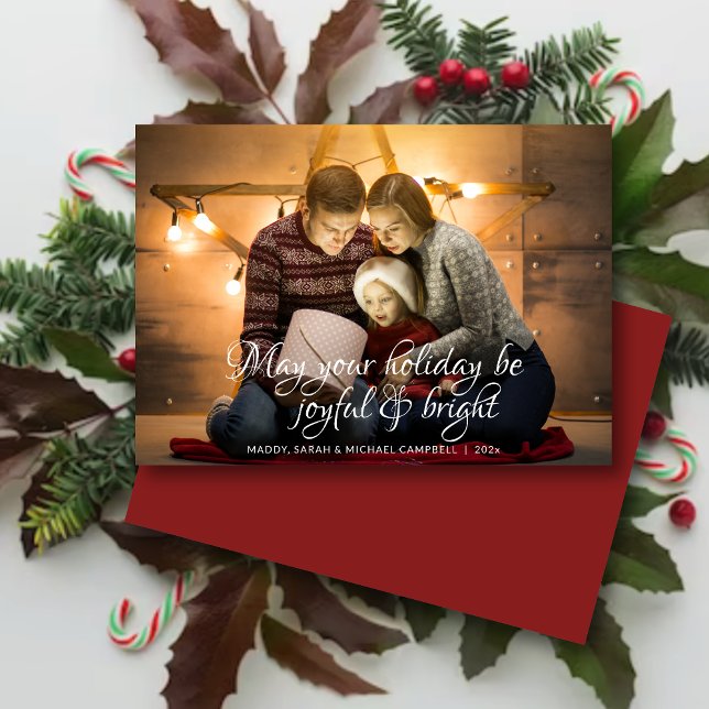 Classic Scripted Wish Ruby Red Photo Christmas Holiday Card (Creator Uploaded)