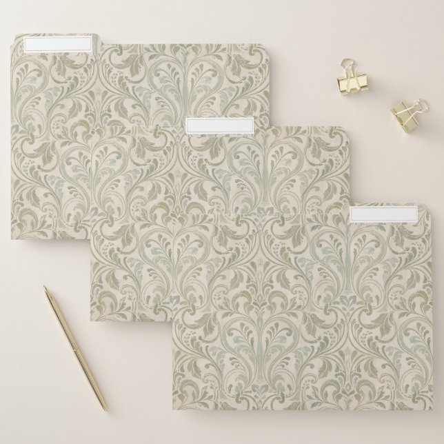 Classic Scrollwork Green and Cream File Folder (Set)