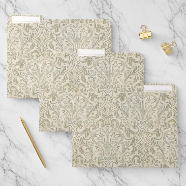 Classic Scrollwork Green and Cream File Folder