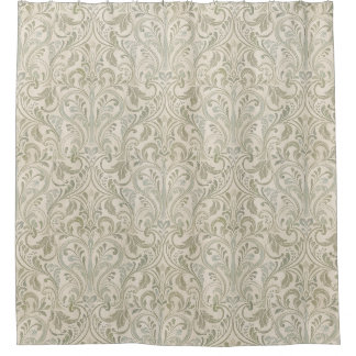 Classic Scrollwork Sage Green and Cream Shower Curtain