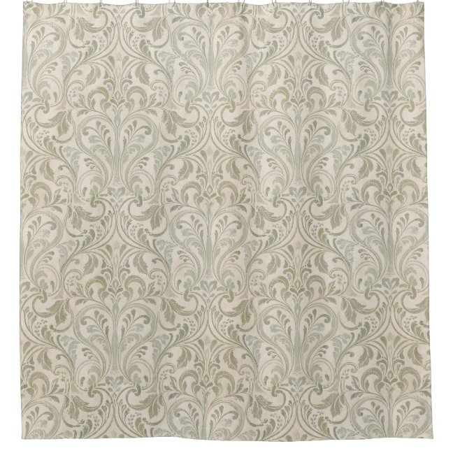 Classic Scrollwork Sage Green and Cream Shower Curtain