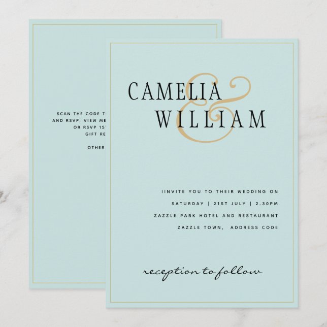 Classic Sea Glass Aqua Green Gold Wedding Invitation (Front/Back)