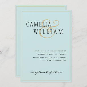 Classic Sea Glass Aqua Green Gold Wedding Invitation