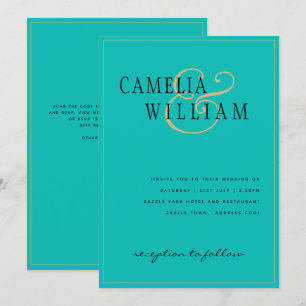 Classic Sea Glass Teal Green Gold Wedding Invitation