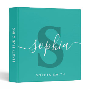 Classic Sea Green Monogram Script Name Initials 3 Ring Binder