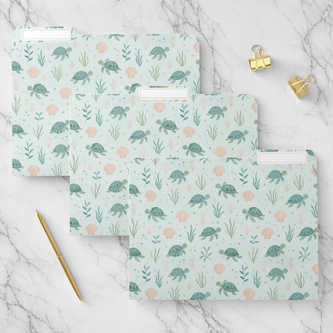 Classic Sea Turtle Ocean Plants File Folder