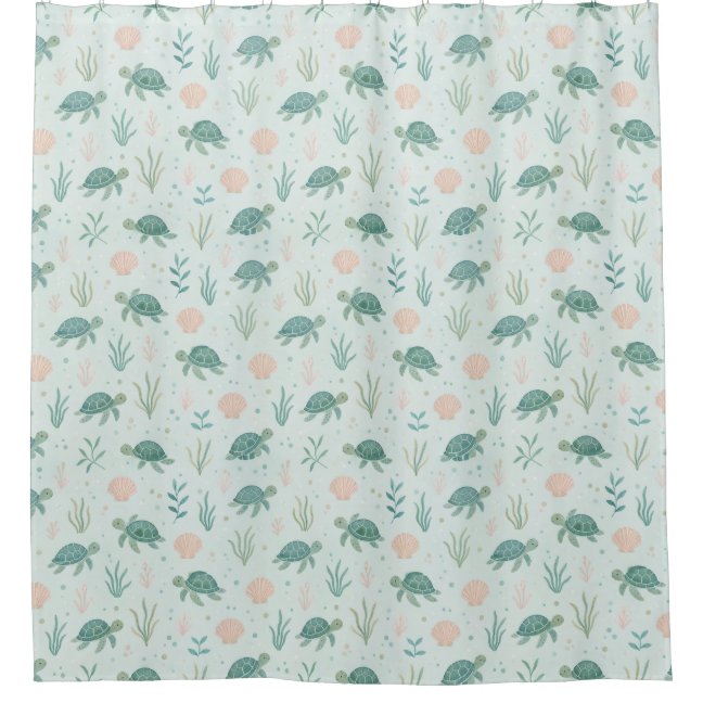 Classic Sea Turtle Pattern with Ocean Plants Shower Curtain