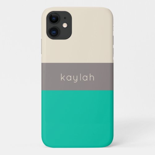 Classic Seafoam Green Color Block with Name iPhone 11 Case