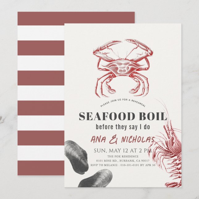 Classic Seafood Boil Rehearsal Dinner Invitation (Front/Back)