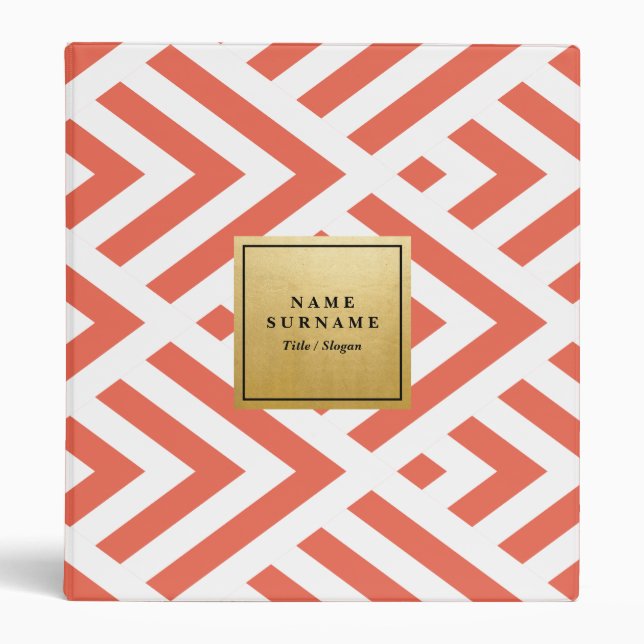 Classic Seamless Geometric Pattern Salmon Gold 1" 3 Ring Binder (Front)