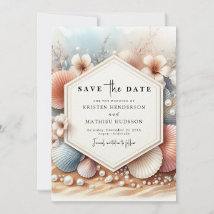 Classic Seashell Beach Wedding Save The Date