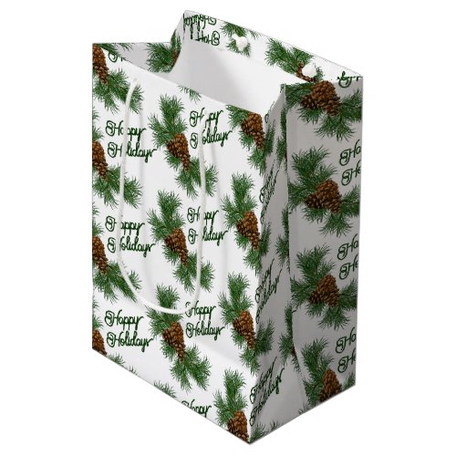 Classic Seasonal Pinecones Happy Holidays Wish Medium Gift Bag