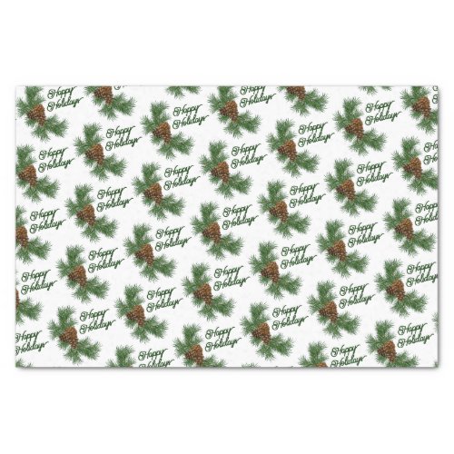 Classic Seasonal Pinecones Happy Holidays Wish Tissue Paper