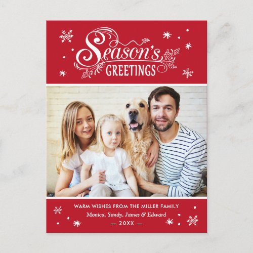 Classic Season's Greetings Christmas Family Photo Postcard