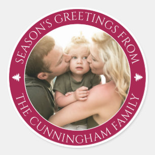 Classic Season's Greetings   Custom Photo Round Sticker