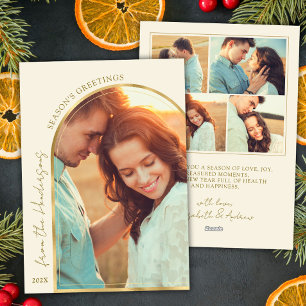 Classic Season's Greetings Gold Arch Couple Photo Holiday Card