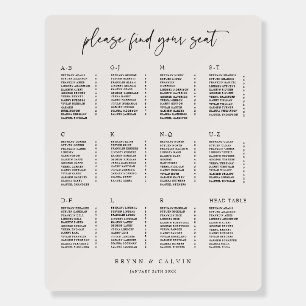 Classic Seating Chart Wedding Reception Table Sign