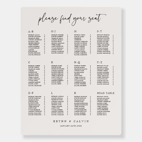 Classic Seating Chart Wedding Reception Table Sign