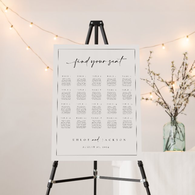 Classic Seating Chart Wedding Reception Table Sign (In Situ (Stand))