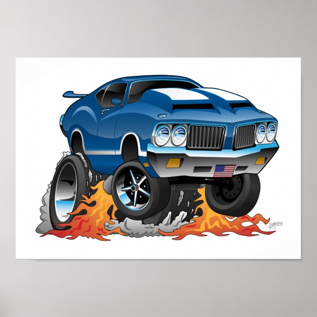 Classic Seventies American Muscle Car Cartoon Poster (Front)