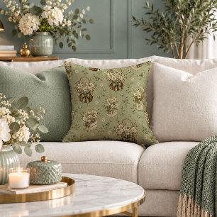 Classic Shabby Chic Dusty Green Floral Pillow