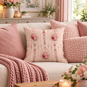 Classic Shabby Chic Magenta Pink Flowers Pillow Ar