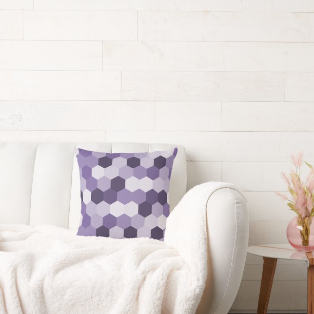 Classic Shades of Lavendar Hexagonal Geometric Throw Pillow (Couch)