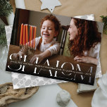 Classic Shalom Peace Love Light Photo Hanukkah Foil Holiday Card<br><div class="desc">A modern minimalist and unique holiday card featuring a full bleed photo with a black tint gradient partial transparent photo overlay. A large foil pressed festive greeting 'SHALOM' in classic serif typography is printed on top. A narrow blank space runs through the middle of this the big text along its...</div>