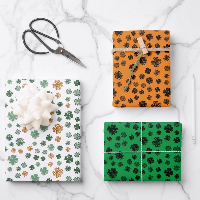 Classic Shamrock Pattern St. Patrick's Day set of  Wrapping Paper Sheets (Front)