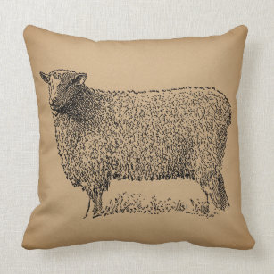 Classic Sheep Art Illustration Antique Farm Animal Throw Pillow