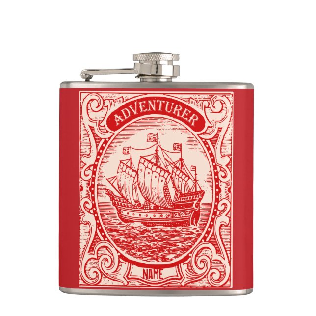 Classic Ship Antique Vintage Naval Sea Adventurer Flask (Front)