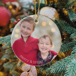 Classic Siblings Photo Christmas Metal Ornament<br><div class="desc">Upload your own siblings photograph to this classic "merry and bright" modern ornament.  Enjoy the sweet faces of your children or grandchildren on your tree this year with this simple and sweet round photo ornament! Customize with the year to remember this time in your life year after year.</div>