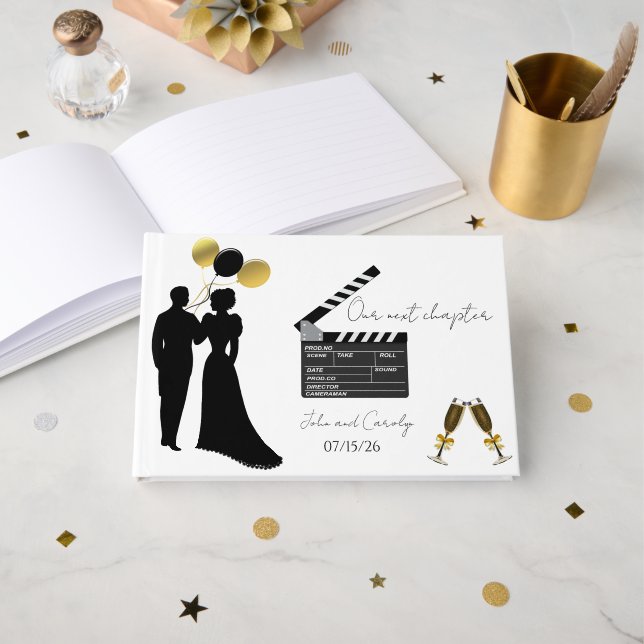 Classic Silhouette Wedding Foil Guestbook (Front Open)