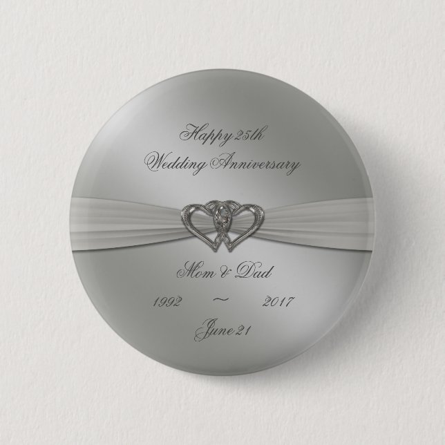 Classic Silver 25th Wedding Anniversary Button (Front)