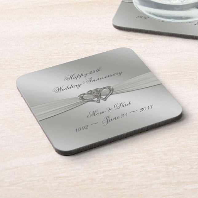 Classic Silver 25th Wedding Anniversary Coasters (Left Side)