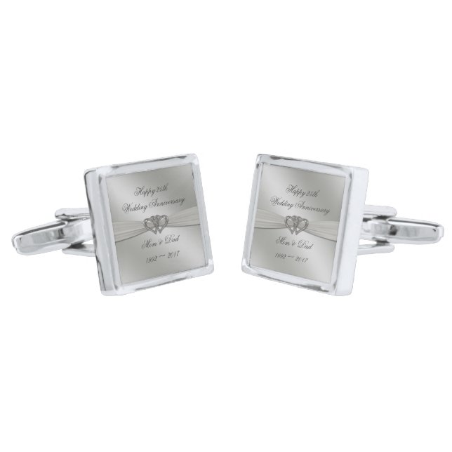 Classic Silver 25th Wedding Anniversary Cufflinks (Angled)