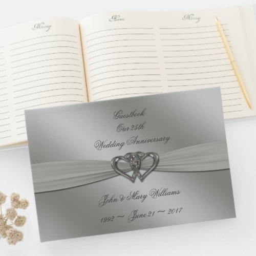 Classic Silver 25th Wedding Anniversary Guestbook