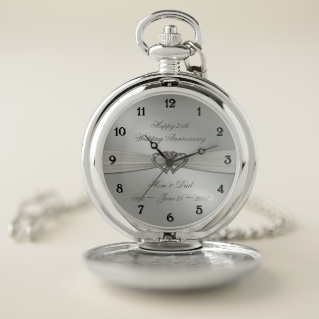 Classic Silver 25th Wedding Anniversary Pocket Watch (Inside)