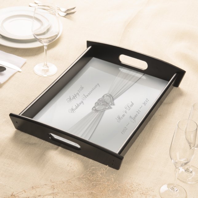 Classic Silver 25th Wedding Anniversary Serving Tray (Front)
