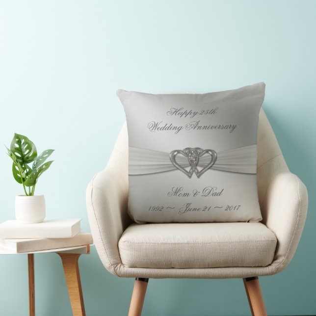 Classic Silver 25th Wedding Anniversary Throw Pill Throw Pillow (Chair)
